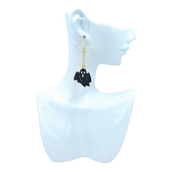 Black Ghost Dangle Earrings 👻 Spooky Cute Halloween Jewelry - Picture 4 of 4